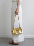 Quilted Diamond Leather Drawstring Hobo Bag – Gold Chain Strap | Lambskin & Cowhide Shoulder Bag for Women