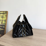 Quilted Diamond Leather Drawstring Hobo Bag – Gold Chain Strap | Lambskin & Cowhide Shoulder Bag for Women
