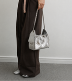 Quilted Diamond Leather Drawstring Hobo Bag – Gold Chain Strap | Lambskin & Cowhide Shoulder Bag for Women