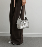 Quilted Diamond Leather Drawstring Hobo Bag – Gold Chain Strap | Lambskin & Cowhide Shoulder Bag for Women