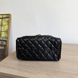 Quilted Diamond Leather Drawstring Hobo Bag – Gold Chain Strap | Lambskin & Cowhide Shoulder Bag for Women