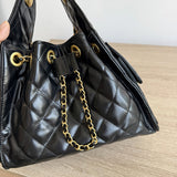 Quilted Diamond Leather Drawstring Hobo Bag – Gold Chain Strap | Lambskin & Cowhide Shoulder Bag for Women