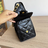 Quilted Diamond Leather Drawstring Hobo Bag – Gold Chain Strap | Lambskin & Cowhide Shoulder Bag for Women
