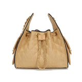 Quilted Diamond Leather Drawstring Hobo Bag – Gold Chain Strap | Lambskin & Cowhide Shoulder Bag for Women