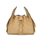 Quilted Diamond Leather Drawstring Hobo Bag – Gold Chain Strap | Lambskin & Cowhide Shoulder Bag for Women