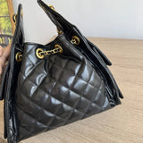 Quilted Diamond Leather Drawstring Hobo Bag – Gold Chain Strap | Lambskin & Cowhide Shoulder Bag for Women