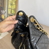 Quilted Diamond Leather Drawstring Hobo Bag – Gold Chain Strap | Lambskin & Cowhide Shoulder Bag for Women