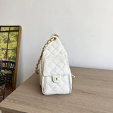 Quilted Diamond Leather Drawstring Hobo Bag – Gold Chain Strap | Lambskin & Cowhide Shoulder Bag for Women