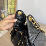 Quilted Diamond Leather Drawstring Hobo Bag – Gold Chain Strap | Lambskin & Cowhide Shoulder Bag for Women