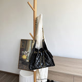 Quilted Diamond Leather Drawstring Hobo Bag – Gold Chain Strap | Lambskin & Cowhide Shoulder Bag for Women