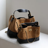 Quilted Lambskin and Suede Leather Chain Tote Bag | Women's Vintage Two-Tone Shoulder & Crossbody Bag