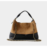 Quilted Lambskin and Suede Leather Chain Tote Bag | Women's Vintage Two-Tone Shoulder & Crossbody Bag