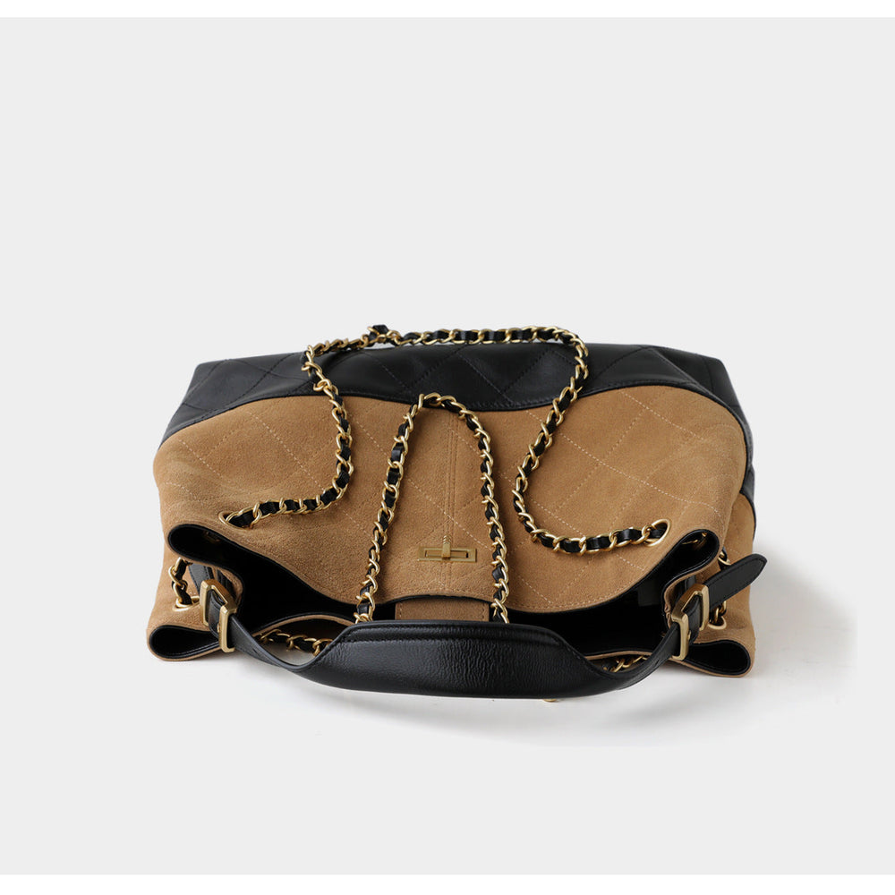 Quilted Lambskin and Suede Leather Chain Tote Bag | Women's Vintage Two-Tone Shoulder & Crossbody Bag