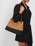 Quilted Lambskin and Suede Leather Chain Tote Bag | Women's Vintage Two-Tone Shoulder & Crossbody Bag