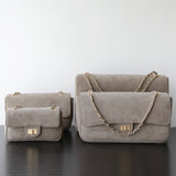 Quilted Suede Chain Flap Bag for Women | Vintage Matte Cowhide Shoulder & Crossbody Messenger Purse | Diamond-Quilted Autumn Winter Bag in Four Sizes