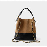 Quilted Lambskin and Suede Leather Chain Tote Bag | Women's Vintage Two-Tone Shoulder & Crossbody Bag