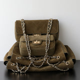 Quilted Suede Chain Flap Bag for Women | Vintage Matte Cowhide Shoulder & Crossbody Messenger Purse | Diamond-Quilted Autumn Winter Bag in Four Sizes