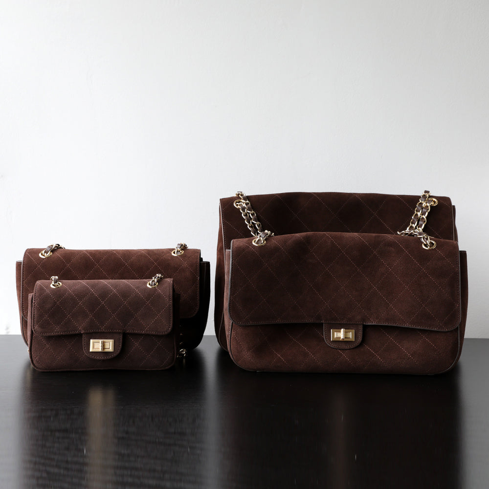 Quilted Suede Chain Flap Bag for Women | Vintage Matte Cowhide Shoulder & Crossbody Messenger Purse | Diamond-Quilted Autumn Winter Bag in Four Sizes