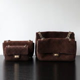 Quilted Suede Chain Flap Bag for Women | Vintage Matte Cowhide Shoulder & Crossbody Messenger Purse | Diamond-Quilted Autumn Winter Bag in Four Sizes