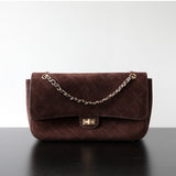 Quilted Suede Chain Flap Bag for Women | Vintage Matte Cowhide Shoulder & Crossbody Messenger Purse | Diamond-Quilted Autumn Winter Bag in Four Sizes