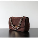 Quilted Suede Chain Flap Bag for Women | Vintage Matte Cowhide Shoulder & Crossbody Messenger Purse | Diamond-Quilted Autumn Winter Bag in Four Sizes