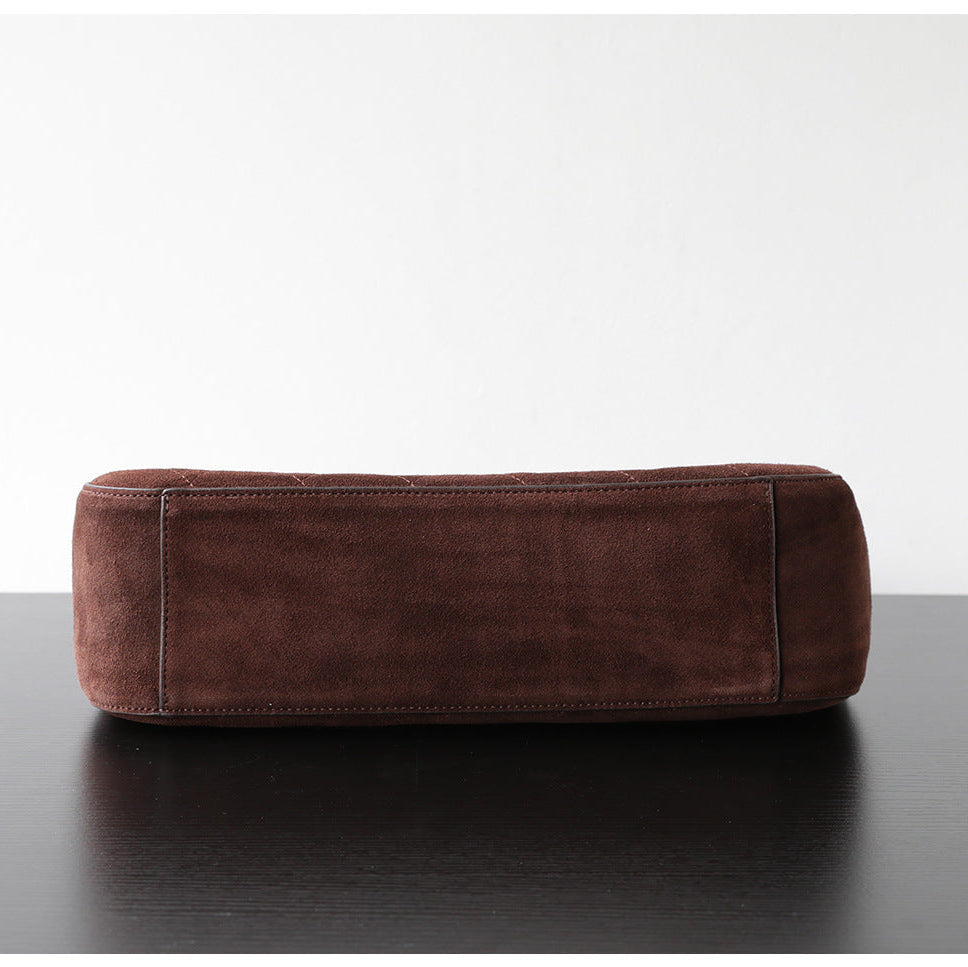 Quilted Suede Chain Flap Bag for Women | Vintage Matte Cowhide Shoulder & Crossbody Messenger Purse | Diamond-Quilted Autumn Winter Bag in Four Sizes