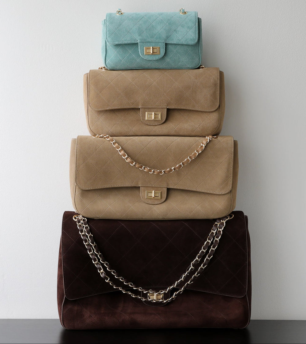 Quilted Suede Chain Flap Bag for Women | Vintage Matte Cowhide Shoulder & Crossbody Messenger Purse | Diamond-Quilted Autumn Winter Bag in Four Sizes