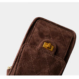 Quilted Suede Lambskin Drawstring Bucket Bag – Gold Chain Shoulder Bag | Diamond Quilt with Side Flap Pockets & Turn-Lock Clasp