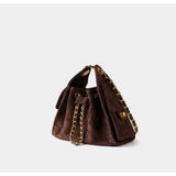 Quilted Suede Lambskin Drawstring Bucket Bag – Gold Chain Shoulder Bag | Diamond Quilt with Side Flap Pockets & Turn-Lock Clasp
