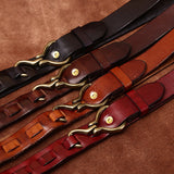 Retro Hanmade Italian Full Grain Leather Belt | Unisex Solid Brass Hook Buckle Waistband For Men & Women, Vintage Workwear Cowhide Leather Belt