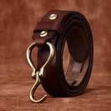 Retro Hanmade Italian Full Grain Leather Belt | Unisex Solid Brass Hook Buckle Waistband For Men & Women, Vintage Workwear Cowhide Leather Belt