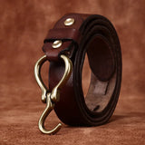 Retro Hanmade Italian Full Grain Leather Belt | Unisex Solid Brass Hook Buckle Waistband For Men & Women, Vintage Workwear Cowhide Leather Belt