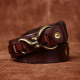 Retro Hanmade Italian Full Grain Leather Belt | Unisex Solid Brass Hook Buckle Waistband For Men & Women, Vintage Workwear Cowhide Leather Belt