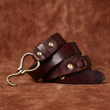 Retro Hanmade Italian Full Grain Leather Belt | Unisex Solid Brass Hook Buckle Waistband For Men & Women, Vintage Workwear Cowhide Leather Belt