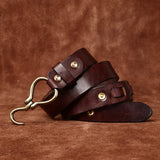 Retro Hanmade Italian Full Grain Leather Belt | Unisex Solid Brass Hook Buckle Waistband For Men & Women, Vintage Workwear Cowhide Leather Belt