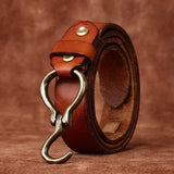 Retro Hanmade Italian Full Grain Leather Belt | Unisex Solid Brass Hook Buckle Waistband For Men & Women, Vintage Workwear Cowhide Leather Belt