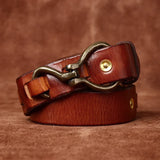 Retro Hanmade Italian Full Grain Leather Belt | Unisex Solid Brass Hook Buckle Waistband For Men & Women, Vintage Workwear Cowhide Leather Belt