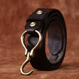 Retro Hanmade Italian Full Grain Leather Belt | Unisex Solid Brass Hook Buckle Waistband For Men & Women, Vintage Workwear Cowhide Leather Belt
