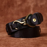 Retro Hanmade Italian Full Grain Leather Belt | Unisex Solid Brass Hook Buckle Waistband For Men & Women, Vintage Workwear Cowhide Leather Belt