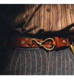 Retro Hanmade Italian Full Grain Leather Belt | Unisex Solid Brass Hook Buckle Waistband For Men & Women, Vintage Workwear Cowhide Leather Belt