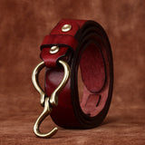 Retro Hanmade Italian Full Grain Leather Belt | Unisex Solid Brass Hook Buckle Waistband For Men & Women, Vintage Workwear Cowhide Leather Belt