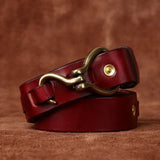 Retro Hanmade Italian Full Grain Leather Belt | Unisex Solid Brass Hook Buckle Waistband For Men & Women, Vintage Workwear Cowhide Leather Belt