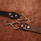 Retro Hanmade Italian Full Grain Leather Belt | Unisex Solid Brass Hook Buckle Waistband For Men & Women, Vintage Workwear Cowhide Leather Belt