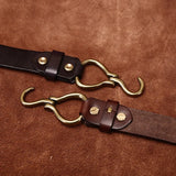 Retro Hanmade Italian Full Grain Leather Belt | Unisex Solid Brass Hook Buckle Waistband For Men & Women, Vintage Workwear Cowhide Leather Belt