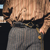 Retro Hanmade Italian Full Grain Leather Belt | Unisex Solid Brass Hook Buckle Waistband For Men & Women, Vintage Workwear Cowhide Leather Belt