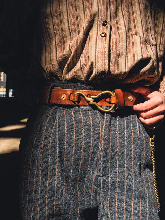 Retro Hanmade Italian Full Grain Leather Belt | Unisex Solid Brass Hook Buckle Waistband For Men & Women, Vintage Workwear Cowhide Leather Belt