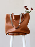Reversible Full Grain Togo Leather Tote Bag | Two-Tone Everyday Carry Bag