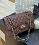 Classic Genuine Caviar Leather Handbag, Crossbody Bag, Classic Flap Bag Caviar, Leather Shoulder Purse, Chain Strap Lock Bag, Christmas Gift