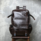 Genuine Full Grain Cowhide Leather Backpack for Men — Handmade Large Travel & Laptop Rucksack | 2 Sizes, 4 Colours | Tactical Buckle Design