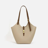 Minimalist Pebbled Leather Tote Bag with Pouch | Large Shoulder Laptop Bucket Bag (2 In 1)